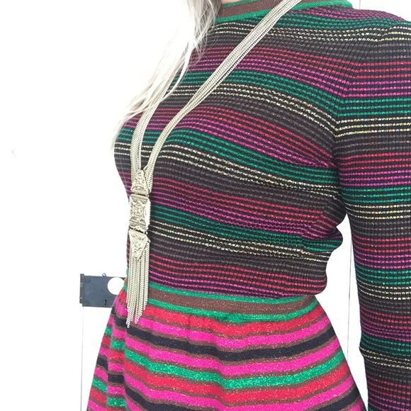 ❤️SOLD ❤️Vintage Maxie Dress Striped FittedMetalli - Picture 4 of 8